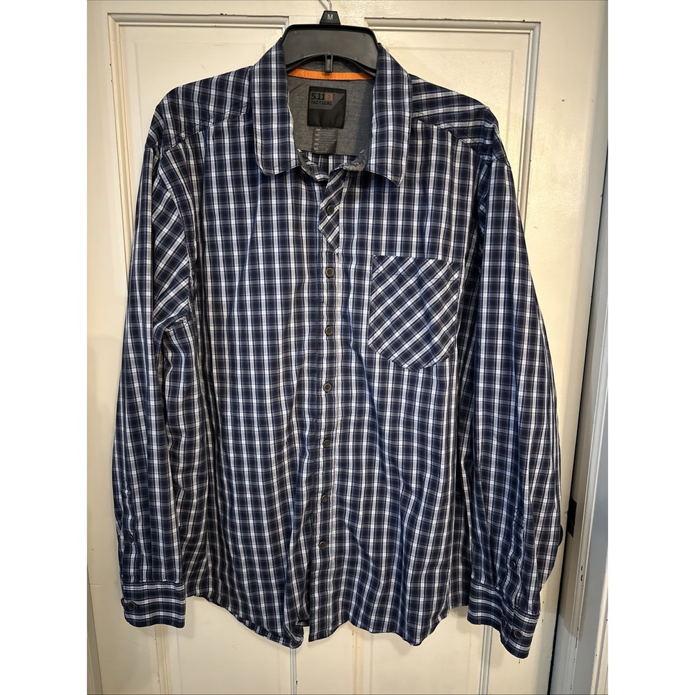 5.11 Tactical Mens Snap Front Plaid Shirt Shooting Military Sz 2XL Blue Black - Picture 1 of 13
